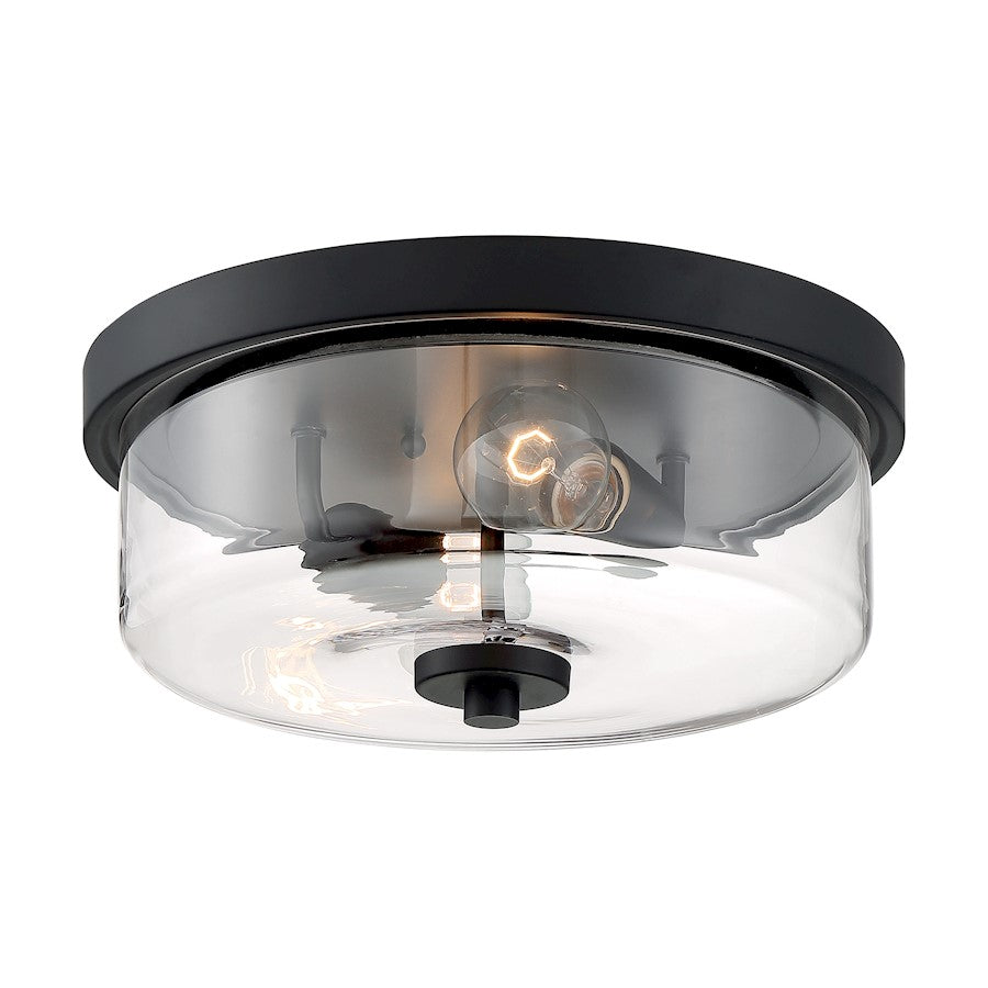 Nuvo Lighting Sommerset 12.88in 2-Light Flush Mount | Modern Matte Black and Clear Glass | Bedroom & Hallway | 12.88 x 12.88 x 5.63 in | Model 60-7268
