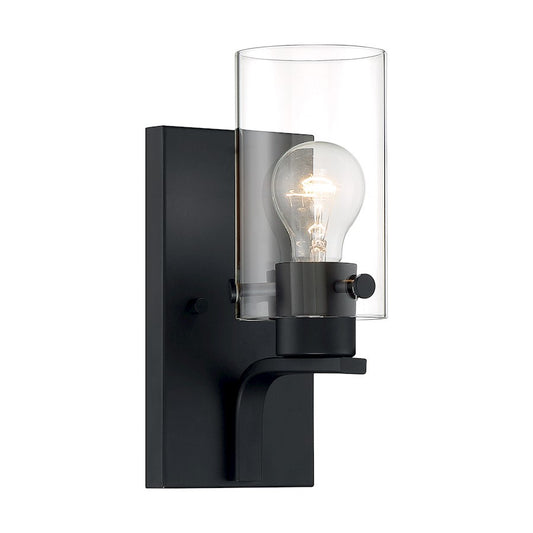 Nuvo Lighting Sommerset 1-Light Wall Sconce | Modern & Contemporary Matte Black and Clear Glass | Bathroom & Hallway Accent | 4.63 x 10.75 | Model 60-7271