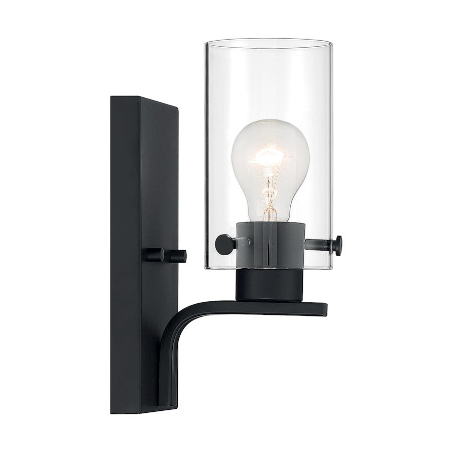 Nuvo Lighting Sommerset 1-Light Wall Sconce | Modern & Contemporary Matte Black and Clear Glass | Bathroom & Hallway Accent | 4.63 x 10.75 | Model 60-7271