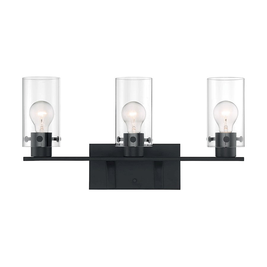 Nuvo Sommerset 21in 3-Light Vanity | Modern & Contemporary Matte Black and Clear Glass | Bathroom Vanity Light | 21 x 10.75 x 6 in | Model 60-7273