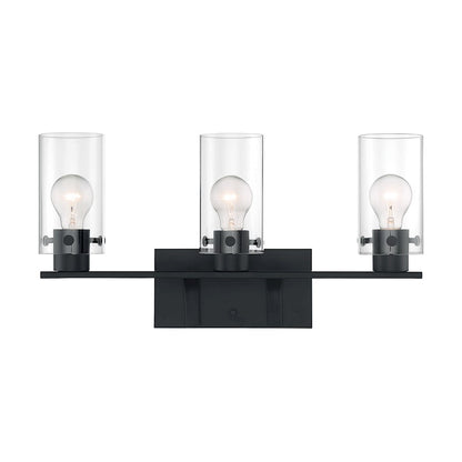 Nuvo Sommerset 21in 3-Light Vanity | Modern & Contemporary Matte Black and Clear Glass | Bathroom Vanity Light | 21 x 10.75 x 6 in | Model 60-7273