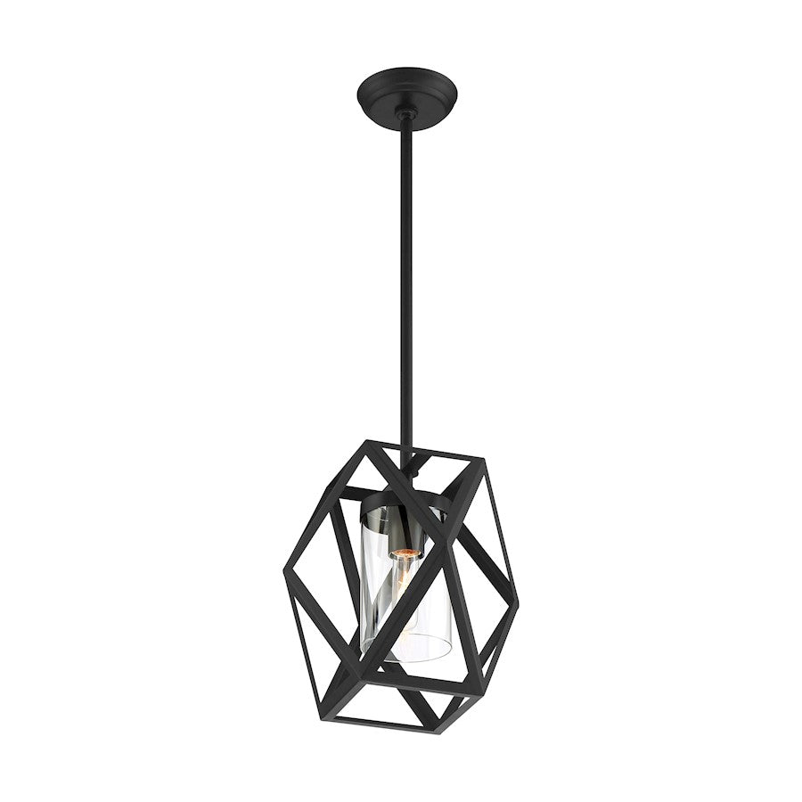 1 Light Mini Pendant, Clear Glass, Black