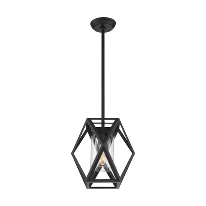 1 Light Mini Pendant, Clear Glass, Black