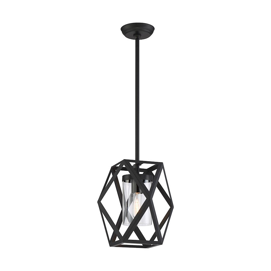 1 Light Mini Pendant, Clear Glass, Black