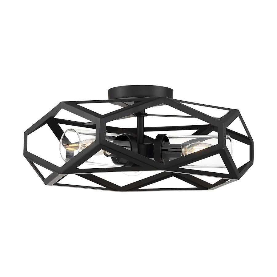 Nuvo Lighting Zemi 3 Light Flush Mount, Clear Glass, Black