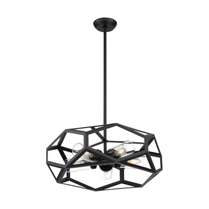 5 Light Chandelier, Clear Glass, Black