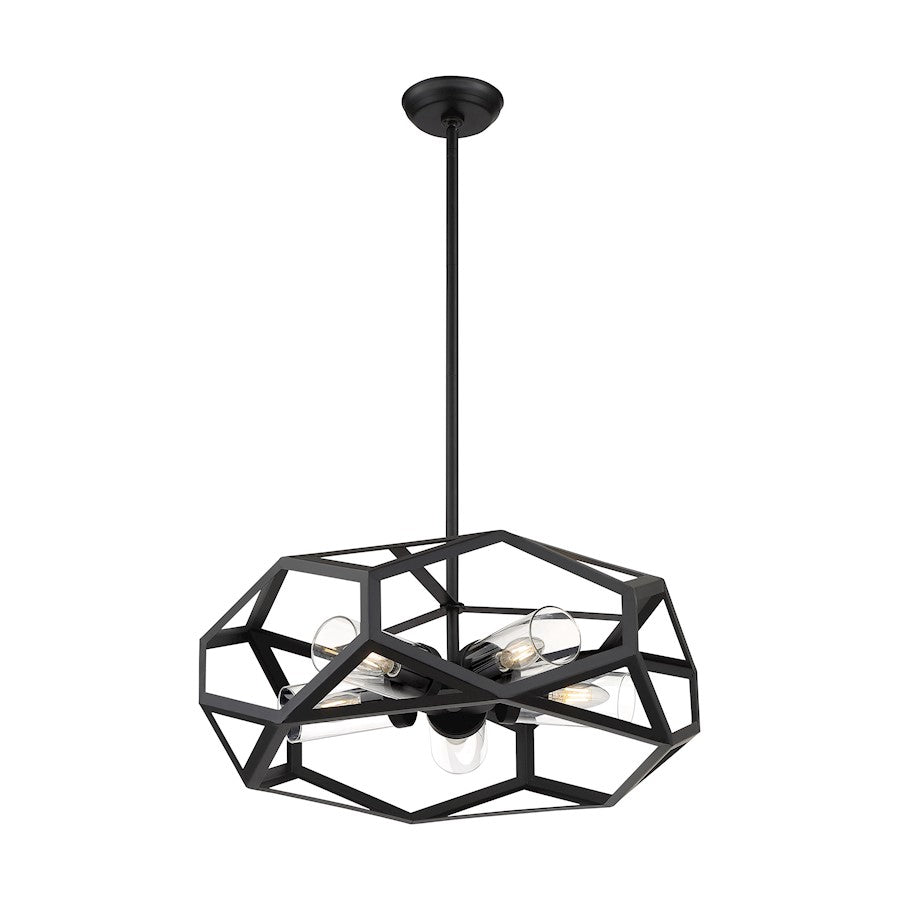 5 Light Chandelier, Clear Glass, Black