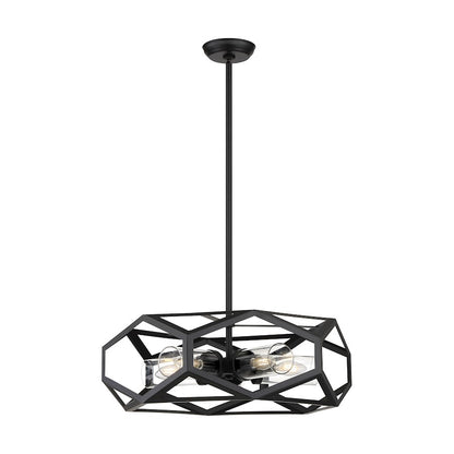 5 Light Chandelier, Clear Glass, Black