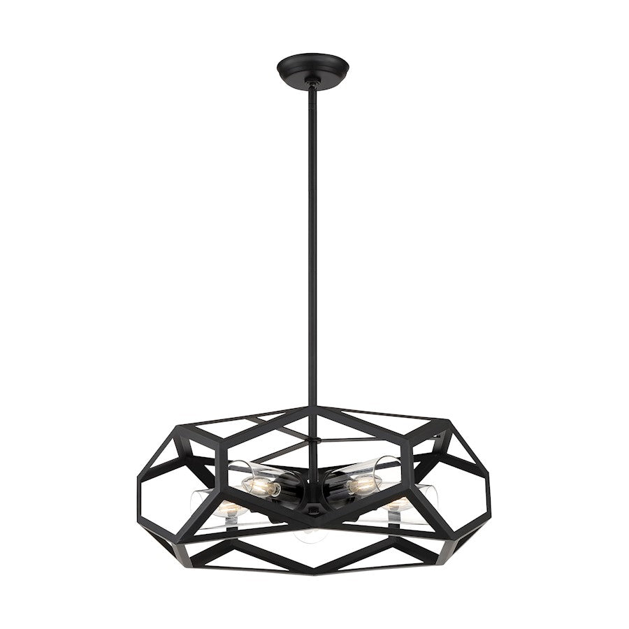 5 Light Chandelier, Clear Glass, Black