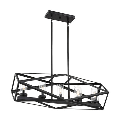 Nuvo Lighting Zemi 5 Light Island Pendant, Clear Glass, Black
