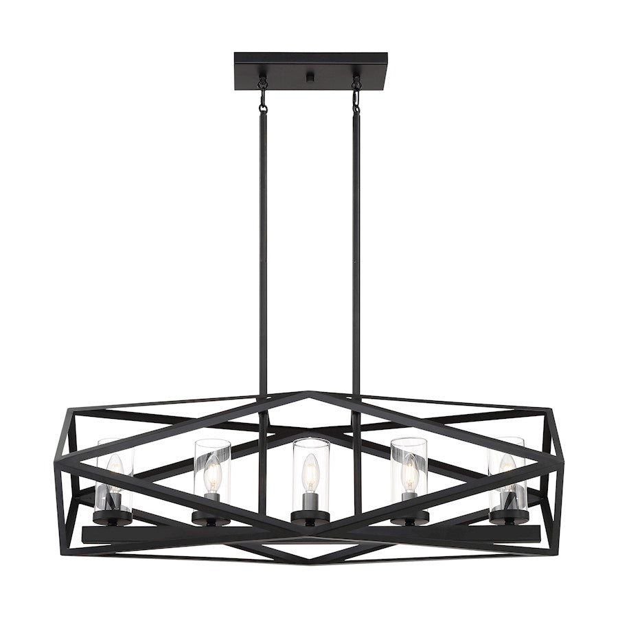 Nuvo Lighting Zemi 5 Light Island Pendant, Clear Glass, Black