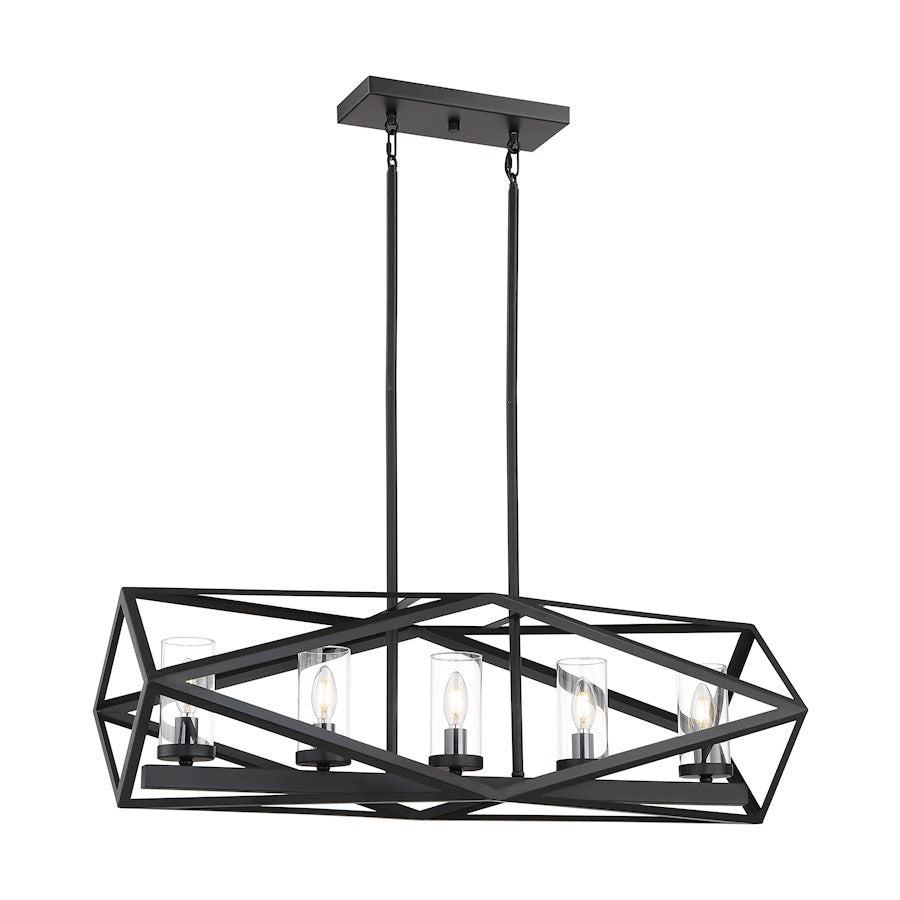 Nuvo Lighting Zemi 5 Light Island Pendant, Clear Glass, Black