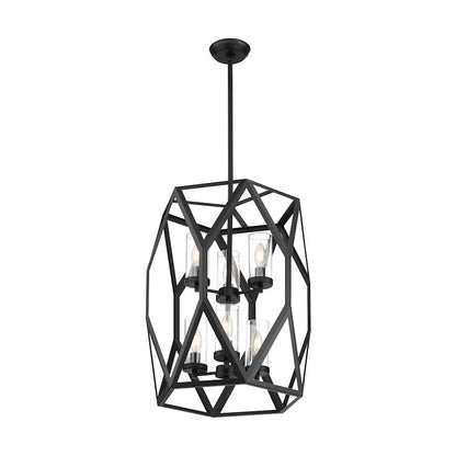 6 Light Pendant, Clear Glass, Black