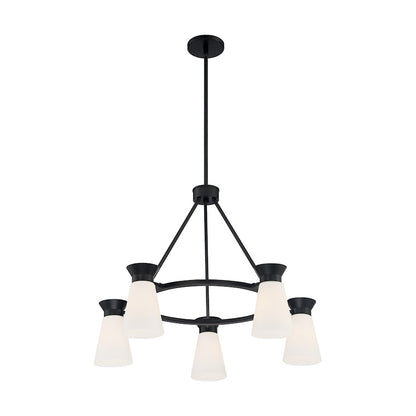 5 Light Chandelier, Cylindrical Glass, Black