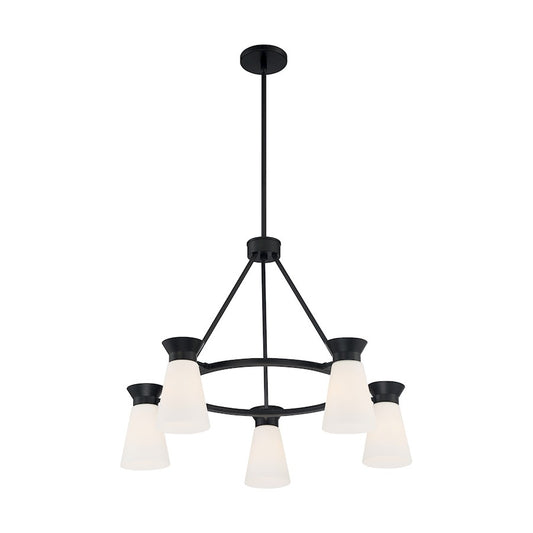 5 Light Chandelier, Cylindrical Glass, Black