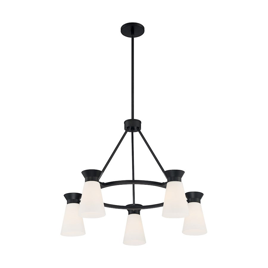 5 Light Chandelier, Cylindrical Glass, Black