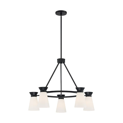 5 Light Chandelier, Cylindrical Glass, Black