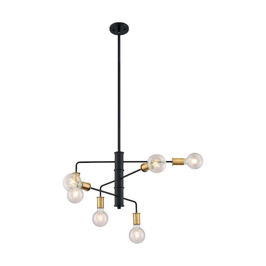 Nuvo Lighting Ryder 25in 6-Light Chandelier | Industrial Black and Brushed Brass | Kitchen Island & Dining Room | 25.25 x 25.25 x 15 in | Model 60-7344