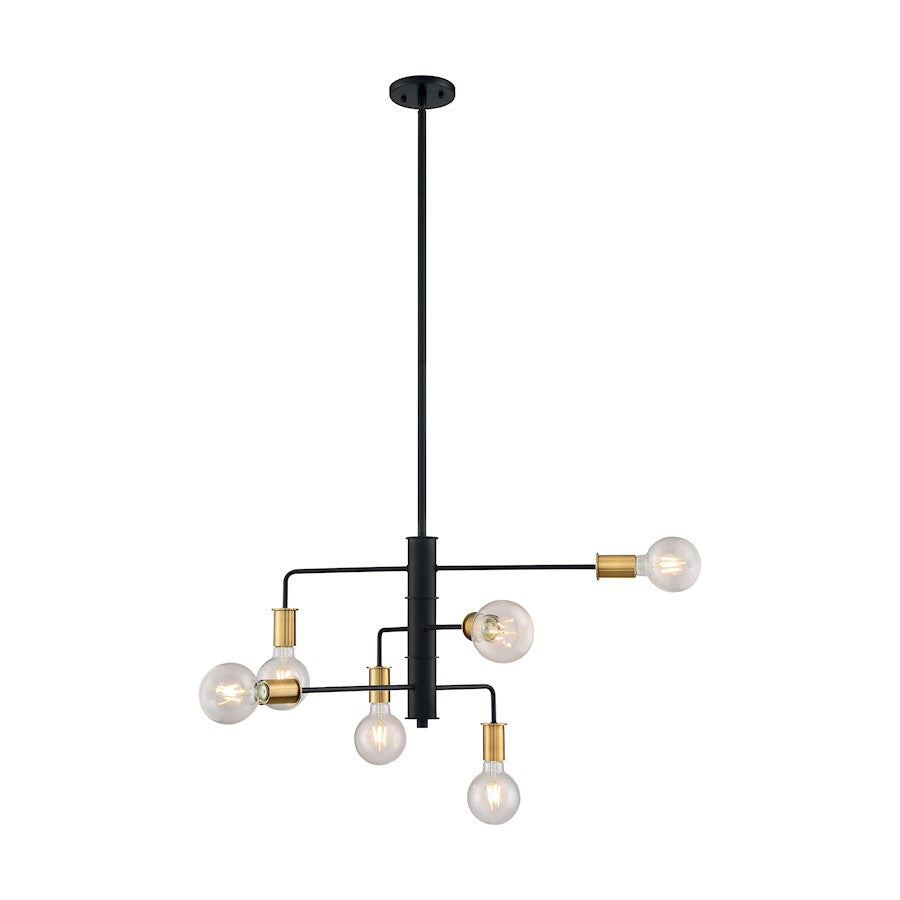 Nuvo Lighting Ryder 25in 6-Light Chandelier | Industrial Black and Brushed Brass | Kitchen Island & Dining Room | 25.25 x 25.25 x 15 in | Model 60-7344