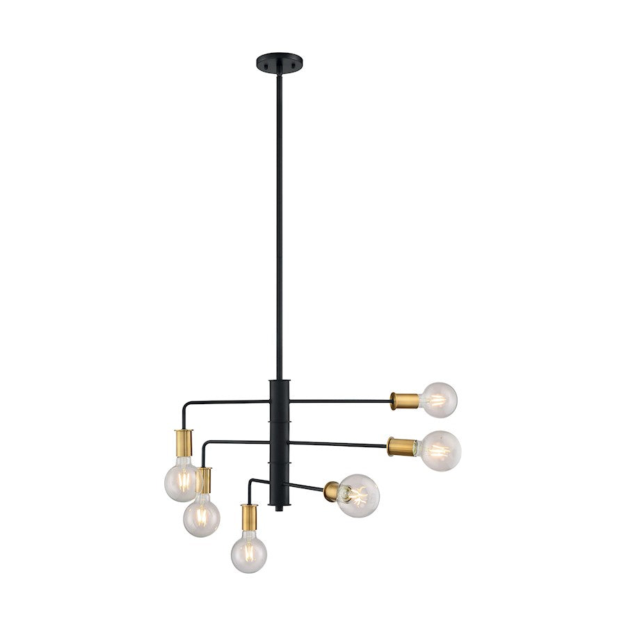 Nuvo Lighting Ryder 25in 6-Light Chandelier | Industrial Black and Brushed Brass | Kitchen Island & Dining Room | 25.25 x 25.25 x 15 in | Model 60-7344