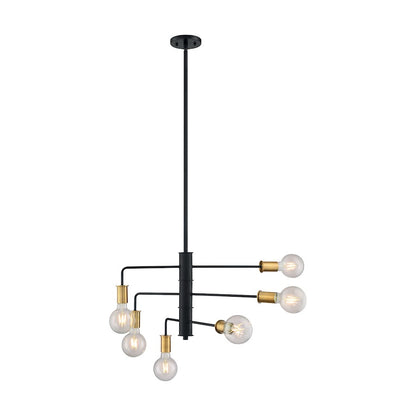 Nuvo Lighting Ryder 25in 6-Light Chandelier | Industrial Black and Brushed Brass | Kitchen Island & Dining Room | 25.25 x 25.25 x 15 in | Model 60-7344