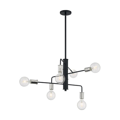 Nuvo Lighting Ryder 25in 6-Light Chandelier | Industrial Black and Polished Nickel | Dining Room & Living Room | 25.25 x 15 in | Model 60-7354