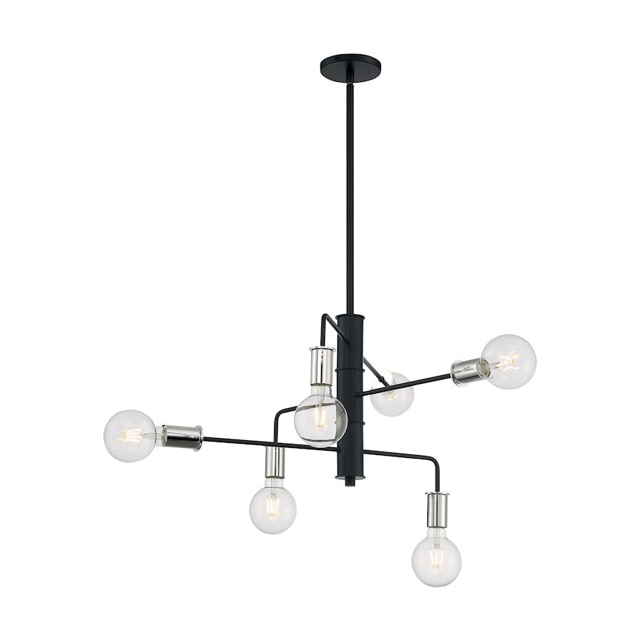 Nuvo Lighting Ryder 25in 6-Light Chandelier | Industrial Black and Polished Nickel | Dining Room & Living Room | 25.25 x 15 in | Model 60-7354