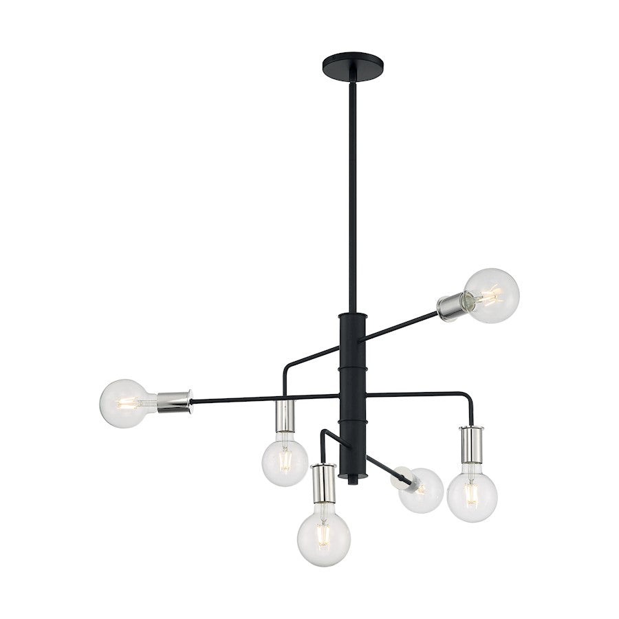 Nuvo Lighting Ryder 25in 6-Light Chandelier | Industrial Black and Polished Nickel | Dining Room & Living Room | 25.25 x 15 in | Model 60-7354