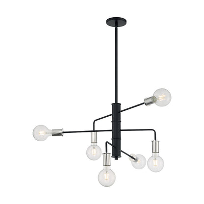 Nuvo Lighting Ryder 25in 6-Light Chandelier | Industrial Black and Polished Nickel | Dining Room & Living Room | 25.25 x 15 in | Model 60-7354