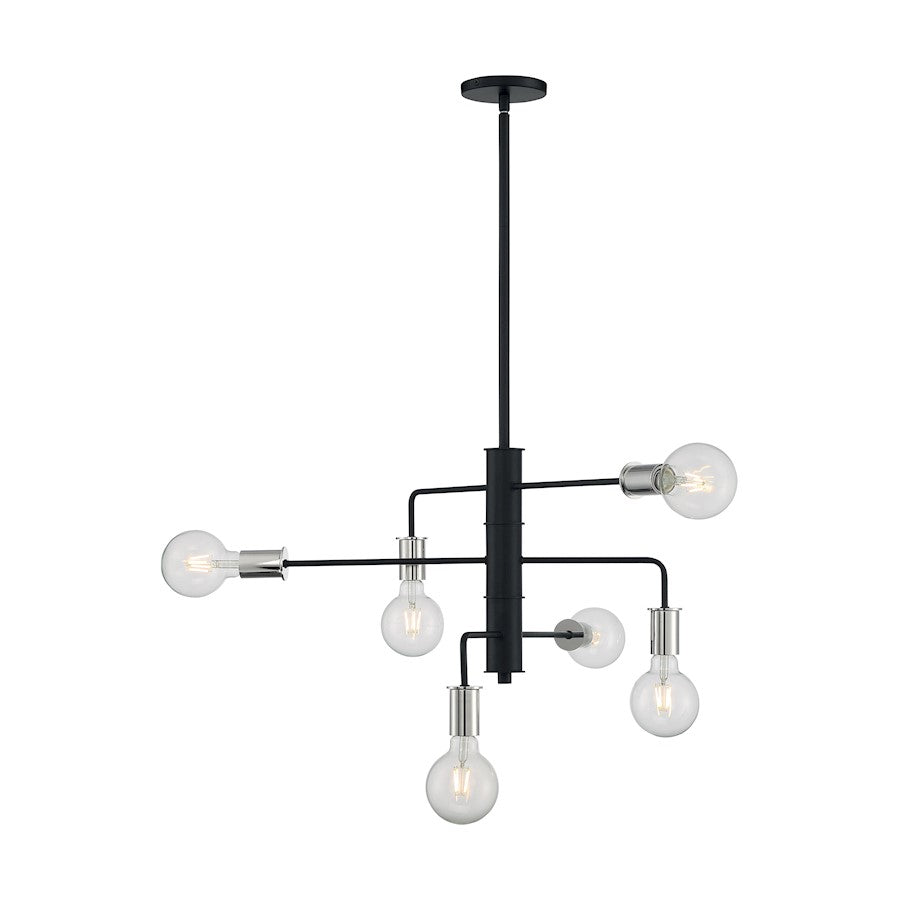 Nuvo Lighting Ryder 25in 6-Light Chandelier | Industrial Black and Polished Nickel | Dining Room & Living Room | 25.25 x 15 in | Model 60-7354