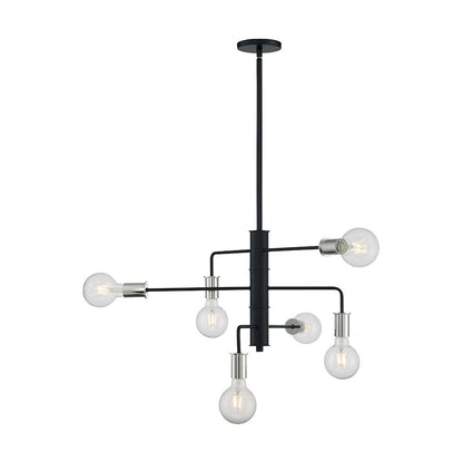 Nuvo Lighting Ryder 25in 6-Light Chandelier | Industrial Black and Polished Nickel | Dining Room & Living Room | 25.25 x 15 in | Model 60-7354