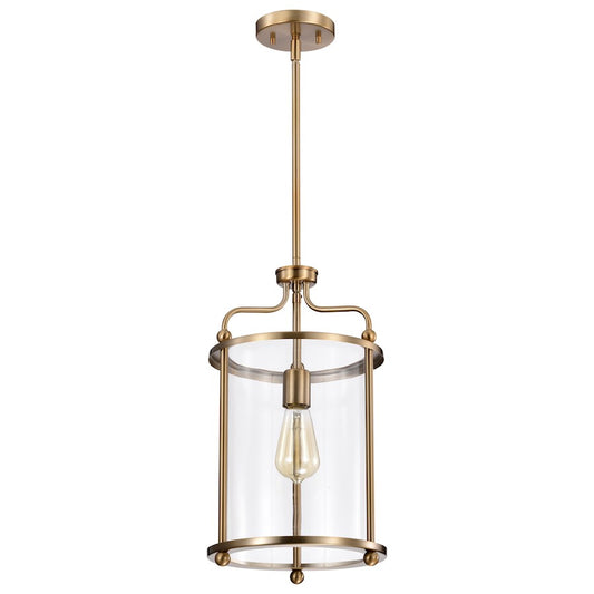 Nuvo Lighting Yorktown 10in 1-Light Pendant | Traditional Burnished Brass Steel and Clear Glass | Kitchen Island & Dining Room | 10 x 10 x | Model 60-7935