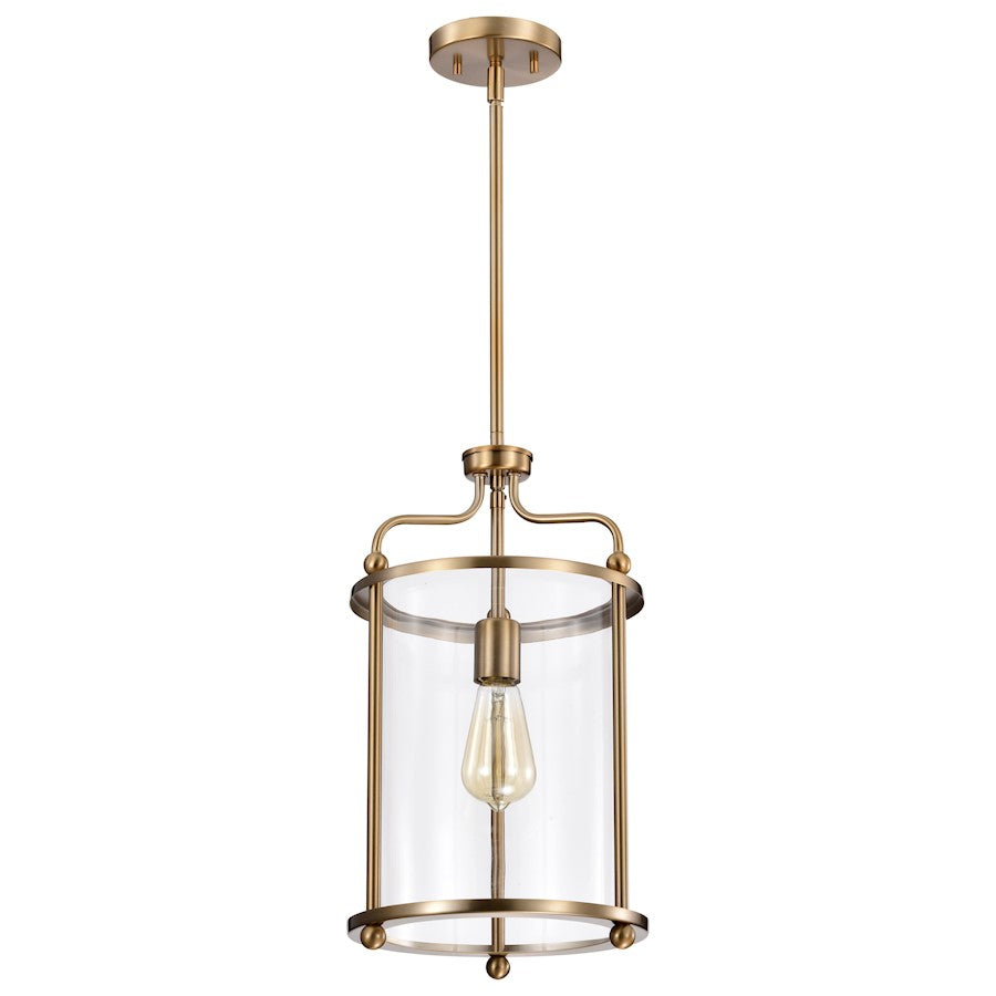 Nuvo Lighting Yorktown 10in 1-Light Pendant | Traditional Burnished Brass Steel and Clear Glass | Kitchen Island & Dining Room | 10 x 10 x | Model 60-7935