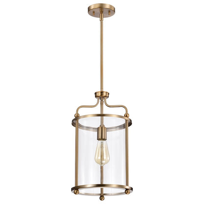 Nuvo Lighting Yorktown 10in 1-Light Pendant | Traditional Burnished Brass Steel and Clear Glass | Kitchen Island & Dining Room | 10 x 10 x | Model 60-7935