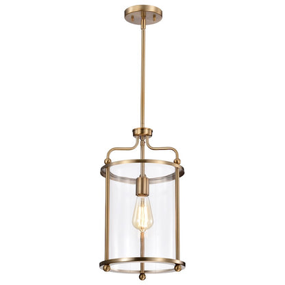 Nuvo Lighting Yorktown 10in 1-Light Pendant | Traditional Burnished Brass Steel and Clear Glass | Kitchen Island & Dining Room | 10 x 10 x | Model 60-7935