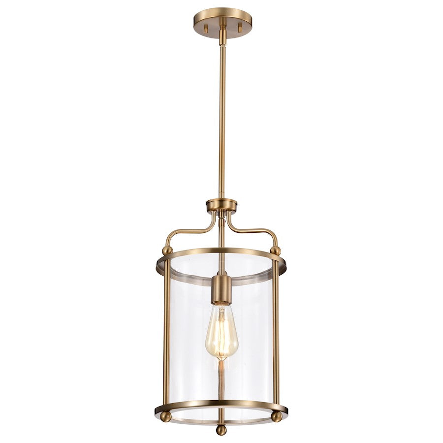 Nuvo Lighting Yorktown 10in 1-Light Pendant | Traditional Burnished Brass Steel and Clear Glass | Kitchen Island & Dining Room | 10 x 10 x | Model 60-7935