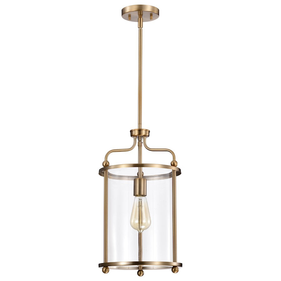 Nuvo Lighting Yorktown 10in 1-Light Pendant | Traditional Burnished Brass Steel and Clear Glass | Kitchen Island & Dining Room | 10 x 10 x | Model 60-7935