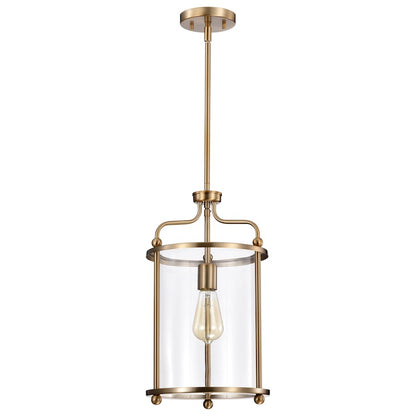 Nuvo Lighting Yorktown 10in 1-Light Pendant | Traditional Burnished Brass Steel and Clear Glass | Kitchen Island & Dining Room | 10 x 10 x | Model 60-7935