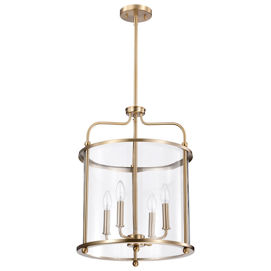 Nuvo Lighting Yorktown 16in 4-Light Pendant | Traditional Burnished Brass Steel and Clear Glass | Dining Room & Entryway | 16 x 16 x 22 in | Model 60-7936