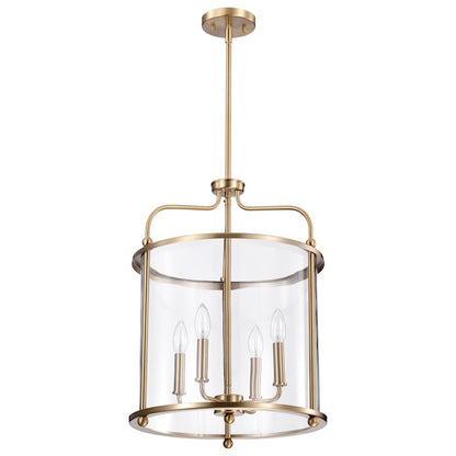 Nuvo Lighting Yorktown 16in 4-Light Pendant | Traditional Burnished Brass Steel and Clear Glass | Dining Room & Entryway | 16 x 16 x 22 in | Model 60-7936