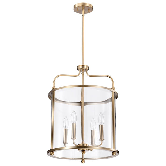 Nuvo Lighting Yorktown 16in 4-Light Pendant | Traditional Burnished Brass Steel and Clear Glass | Dining Room & Entryway | 16 x 16 x 22 in | Model 60-7936