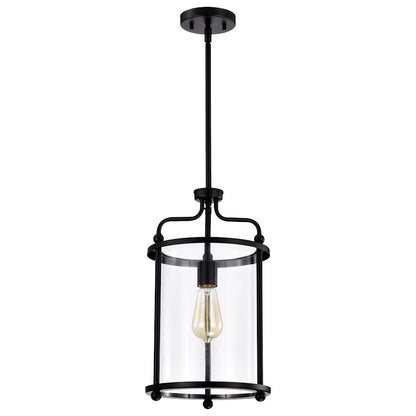 Nuvo Lighting Yorktown 10in 1-Light Pendant | Traditional Matte Black Steel and Clear Glass | Kitchen Island & Dining Room | 10 x 10 x 18 | Model 60-7945