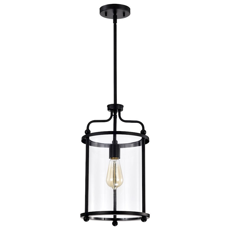 Nuvo Lighting Yorktown 10in 1-Light Pendant | Traditional Matte Black Steel and Clear Glass | Kitchen Island & Dining Room | 10 x 10 x 18 | Model 60-7945