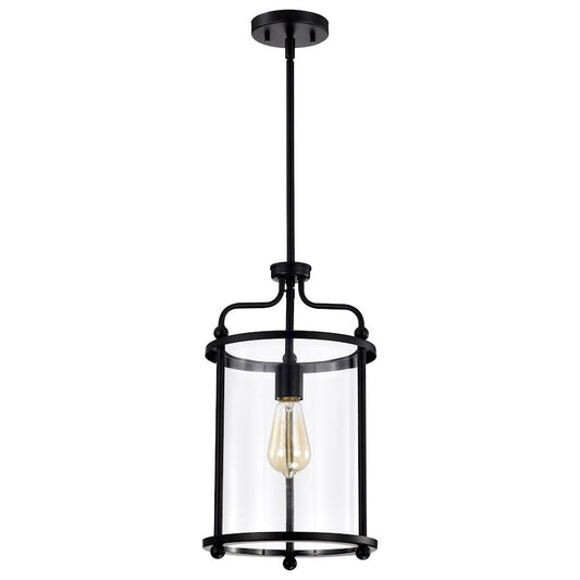 Nuvo Lighting Yorktown 10in 1-Light Pendant | Traditional Matte Black Steel and Clear Glass | Kitchen Island & Dining Room | 10 x 10 x 18 | Model 60-7945