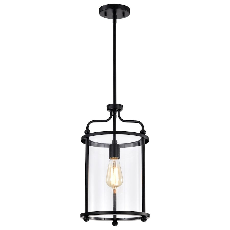Nuvo Lighting Yorktown 10in 1-Light Pendant | Traditional Matte Black Steel and Clear Glass | Kitchen Island & Dining Room | 10 x 10 x 18 | Model 60-7945