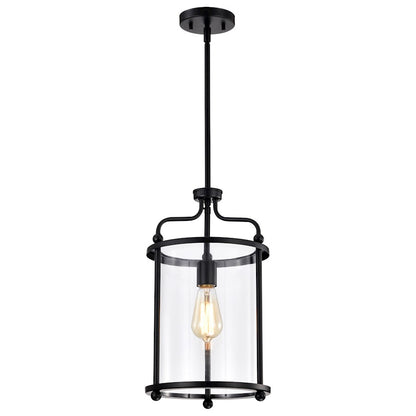Nuvo Lighting Yorktown 10in 1-Light Pendant | Traditional Matte Black Steel and Clear Glass | Kitchen Island & Dining Room | 10 x 10 x 18 | Model 60-7945