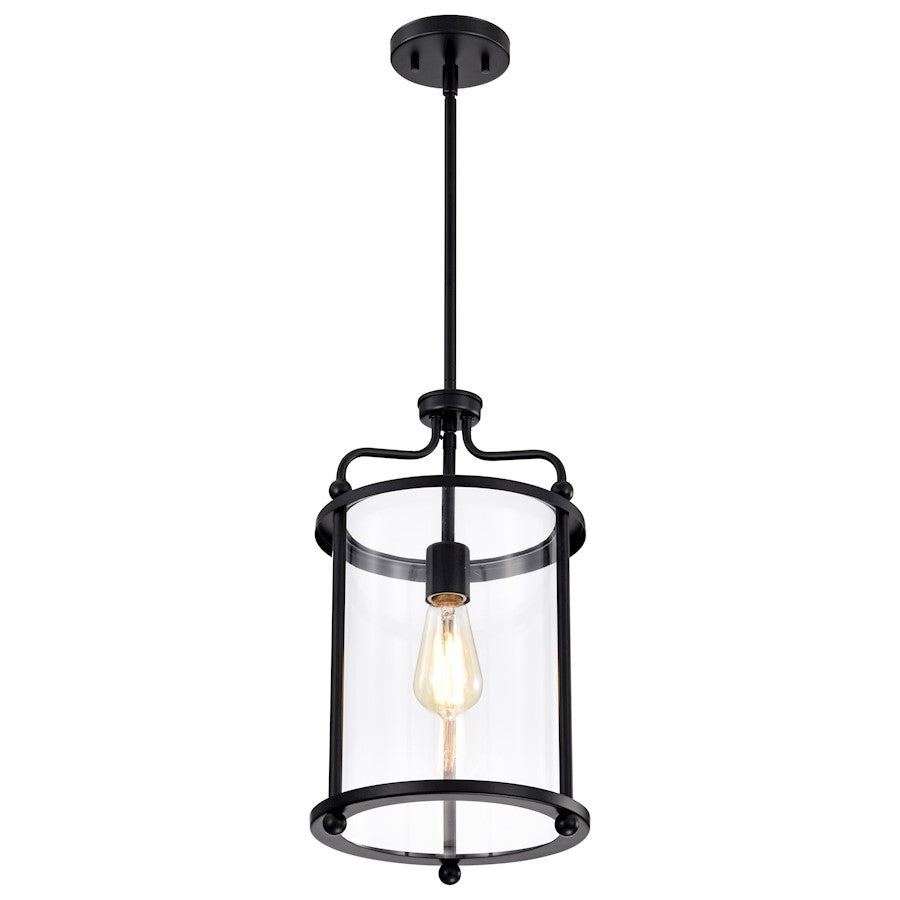 Nuvo Lighting Yorktown 10in 1-Light Pendant | Traditional Matte Black Steel and Clear Glass | Kitchen Island & Dining Room | 10 x 10 x 18 | Model 60-7945