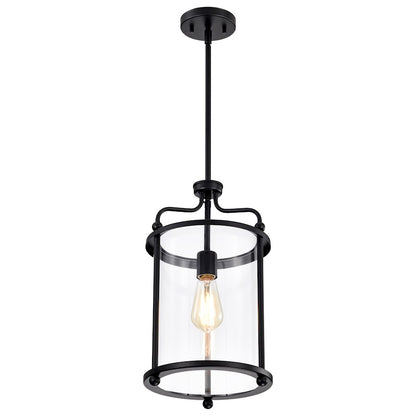 Nuvo Lighting Yorktown 10in 1-Light Pendant | Traditional Matte Black Steel and Clear Glass | Kitchen Island & Dining Room | 10 x 10 x 18 | Model 60-7945