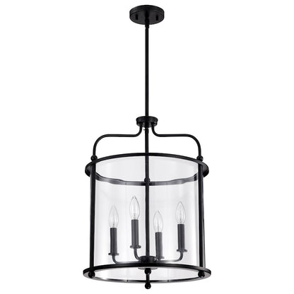 Nuvo Lighting Yorktown 16in 4-Light Pendant | Traditional Matte Black Steel and Clear Glass | Dining Room & Entryway | 16 x 16 x 22 in | Model 60-7946