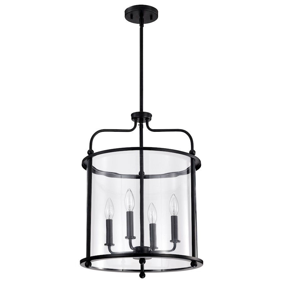 Nuvo Lighting Yorktown 16in 4-Light Pendant | Traditional Matte Black Steel and Clear Glass | Dining Room & Entryway | 16 x 16 x 22 in | Model 60-7946